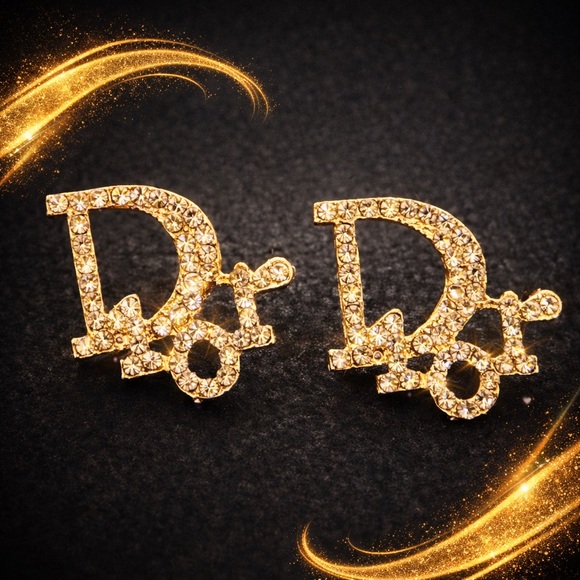 Belle Du Jour Jewelry - Gold Crystal Rhinestone Dior Inspired Stud Earrings Sparkle Chic Luxe